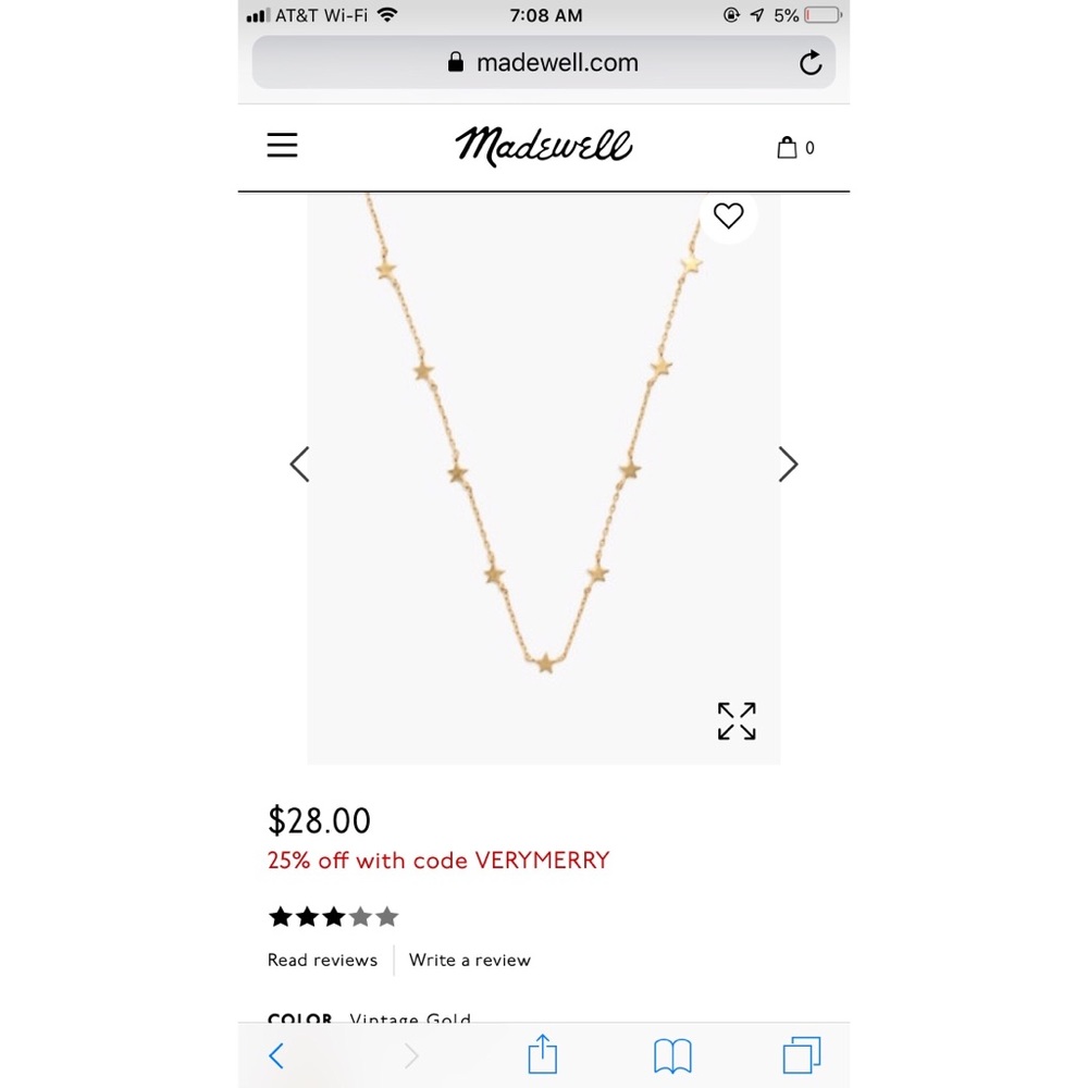 Madewell delicate star necklace in vintage gold